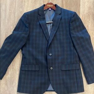 Navy Blue Plaid Sport Coat with Tailored Fit